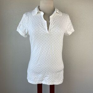 Tommy Hilfiger Pastel Polka Dot V-Neck Polo Top Size M EUC